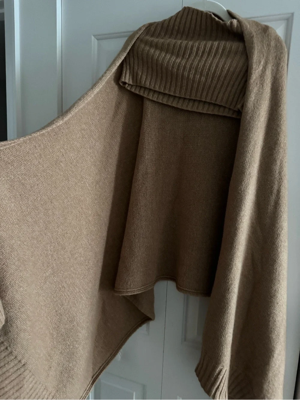 Max Mara Dover Dark Beige Wool Camel Blend Knit Wrap Poncho One Size
